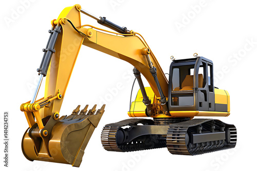 Excavator heavy construction machinery excavation shoveling machine excavator isolated on white background PNG. GENERATIVE AI