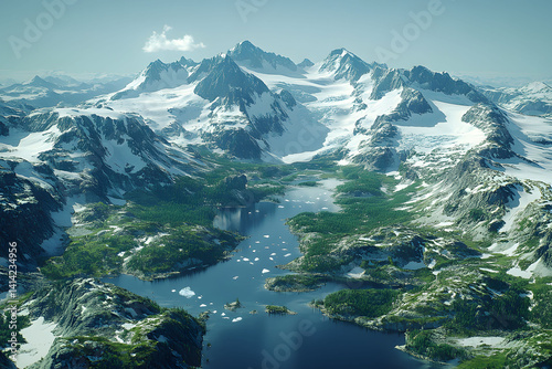 Scenic Alpine Landscape with Snow-Capped Mountains and Serene Lake - Nature Photography