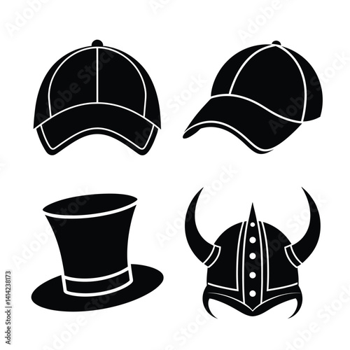 Variety of Cap Vector Graphics on White Background