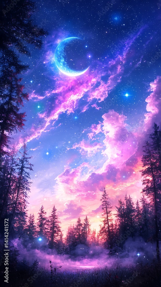 Obraz premium Mystical Forest Night Sky