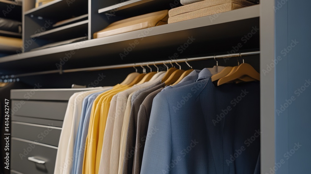 Obraz premium Modular built-in closet system with pull-down hangers and soft-close drawers