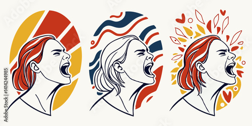 Screaming Woman Vector Art Illustrations Anger Frustration Emotion