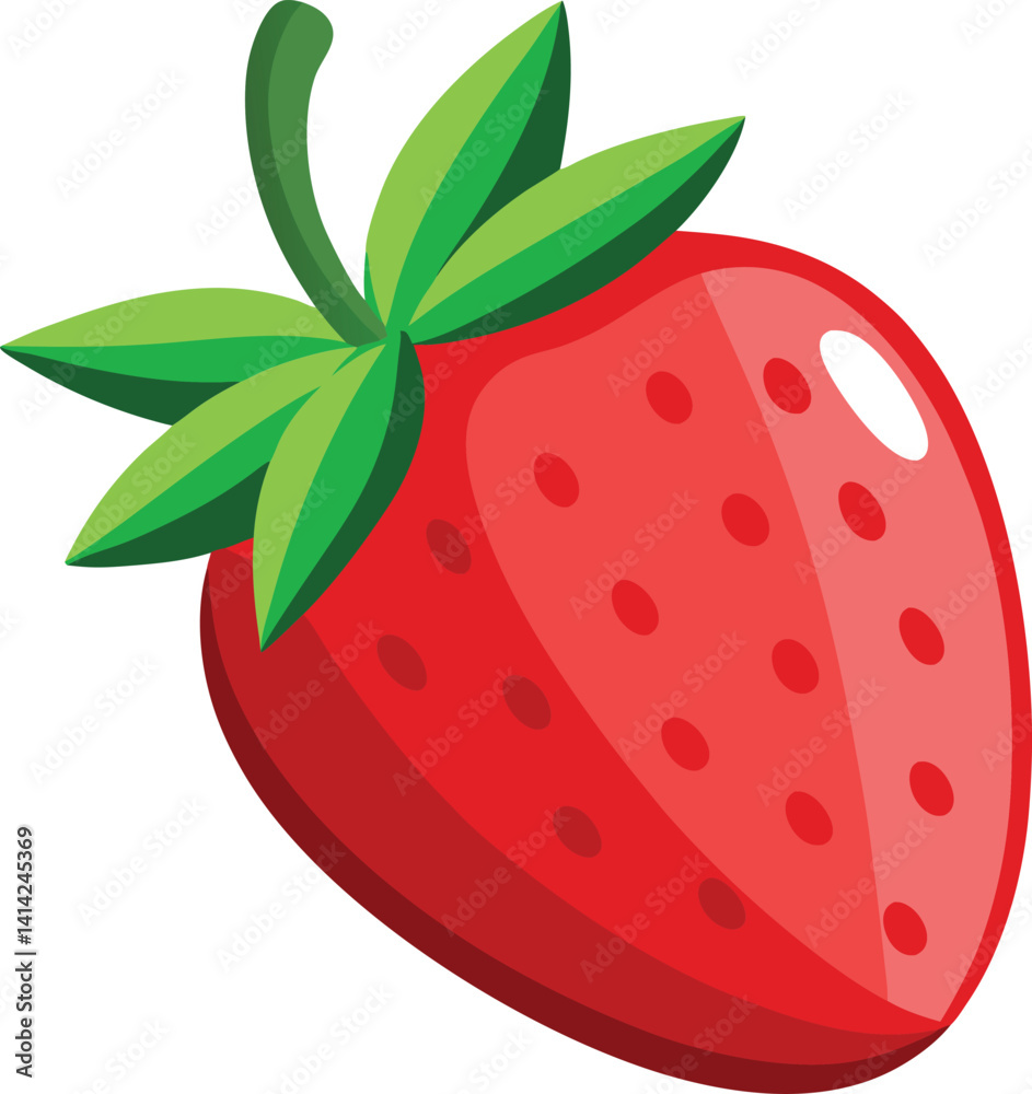 Obraz premium Fresh and ripe strawberry with green leaves, vector illustration.