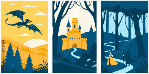 Colorful Dragon, Castle, Princess, Wizard Fantasy Illustrations