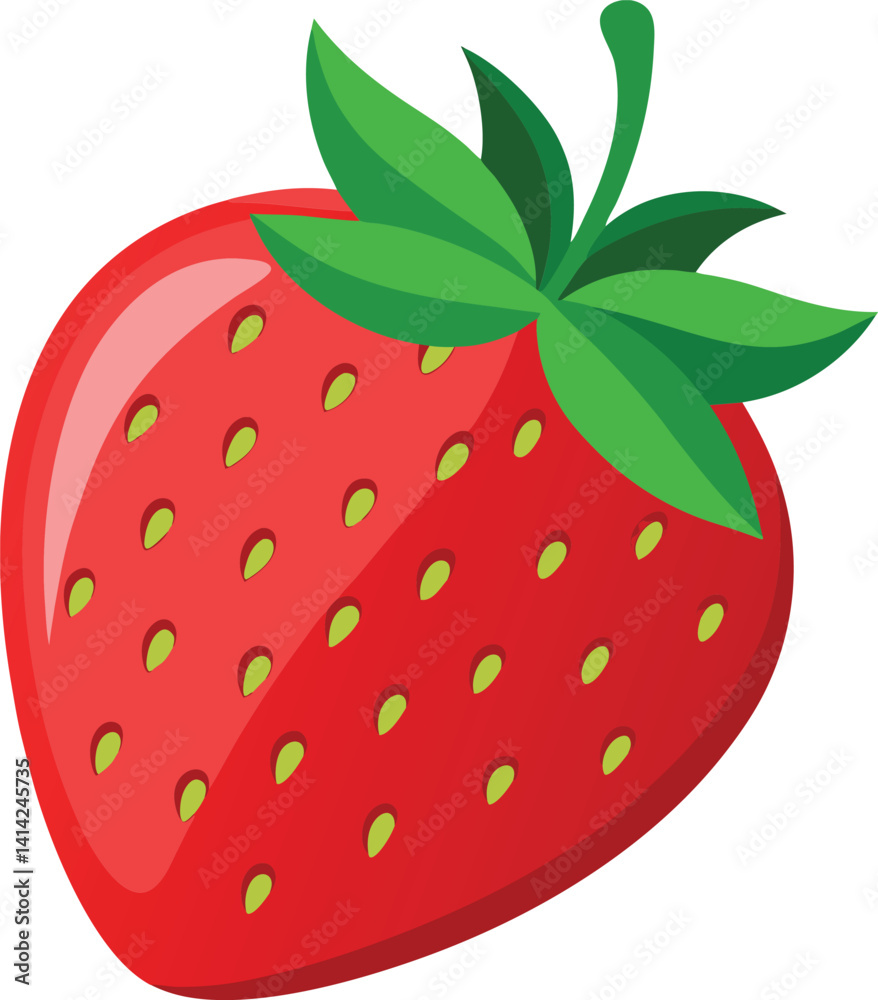 Obraz premium Fresh and ripe strawberry with green leaves, vector illustration.