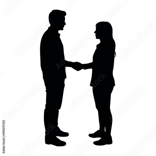 Handshake greeting man and woman silhouette