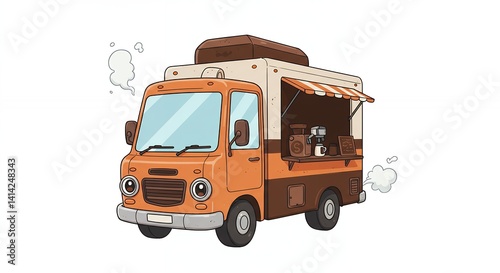 Cute cartoon mobile coffee truck illustration