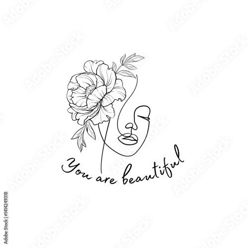 Girl face with hand drawn flowers