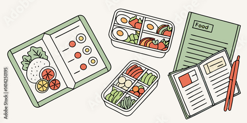 Healthy Bento Box Meal Prep Food Planner Illustration