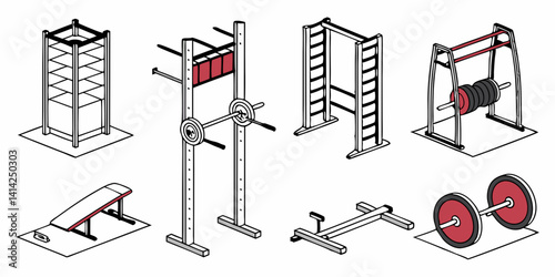 Gym Equipment Isometric Vector Illustration for Workout and Strength Training