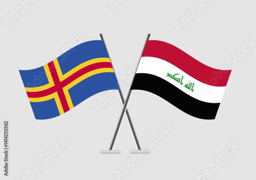 Aland and Iraq vector flags flat art with mirrored waves