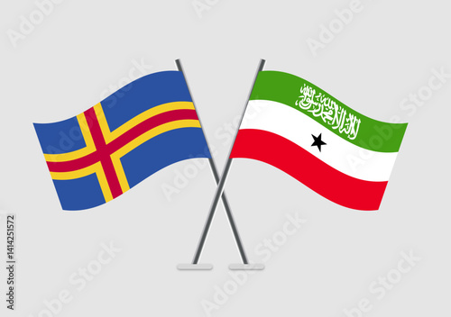 Aland and Somaliland vector flags in united vector alignment