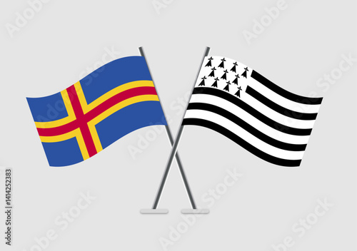 Aland and Brittany vector flags with elegant waving animation effect