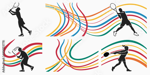 Tennis Players Silhouettes with Colorful Lines - Sport Graphic Design
