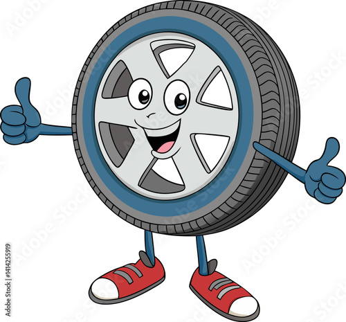 AdHappy cartoon tire with face, arms, and legs giving thumbs up, symbolizing car service, safety, or automotive positivity.
obe Illustrator Artwork
