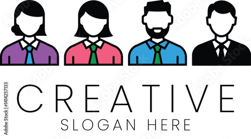 Professional Team Diverse Business People Icons Design man work male flat logo group staff