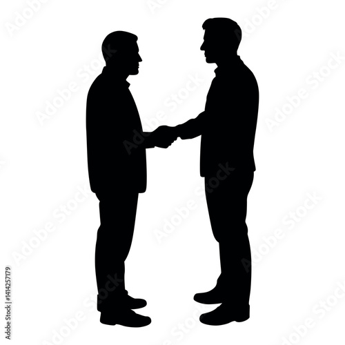 Business meeting handshake between men silhouette vector illustration