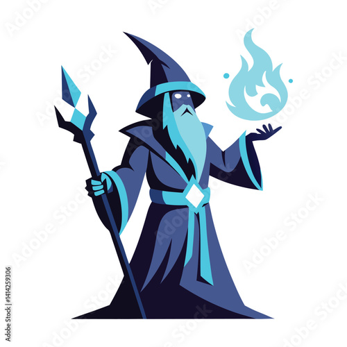 gaming wizard casting neon spells logo on white back