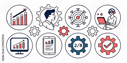 Business Process Management Data Analysis Growth Vector Icon Set