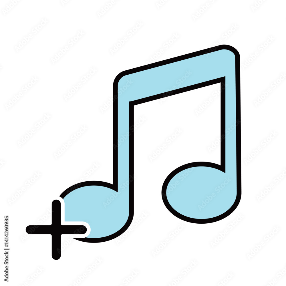 音符+(プラス)付きアイコン ブルー 音符+(プラス)付きアイコン ブルー
