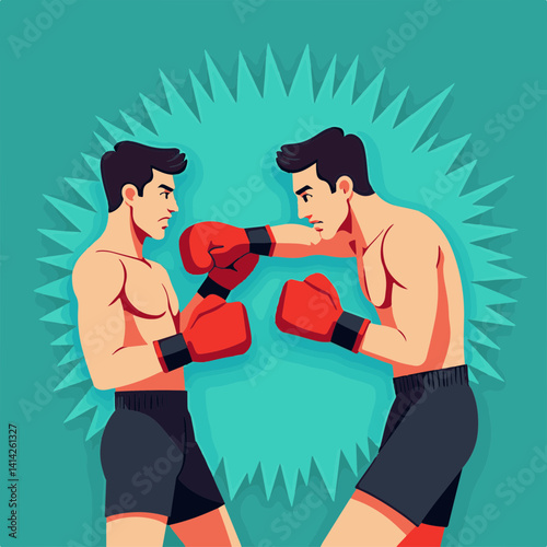 Boxers engaging in a sparring match against a vibrant background  