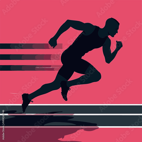 Runner sprinting dynamically against a pink background  