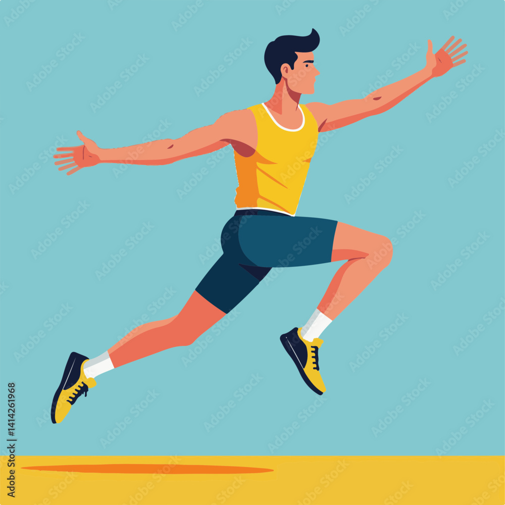 Fototapeta premium Athlete leaping energetically against a bright blue background - 