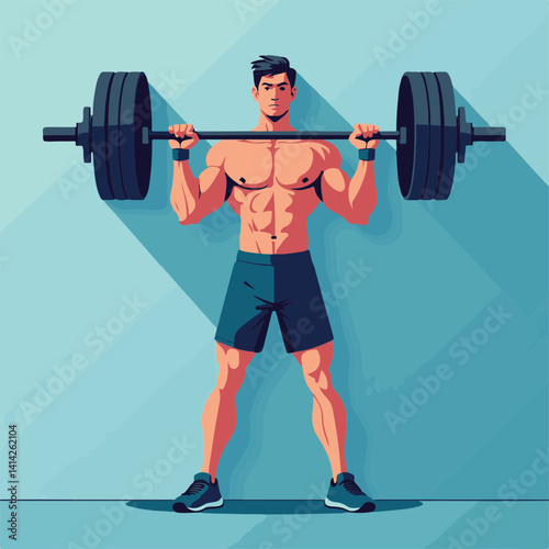 Athletic man lifting weights in a gym against a blue background  
