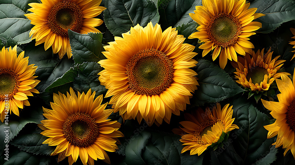 Fototapeta premium Elegant sunflower blooming flower product mockup with natural light summer vibe top view creative floral background