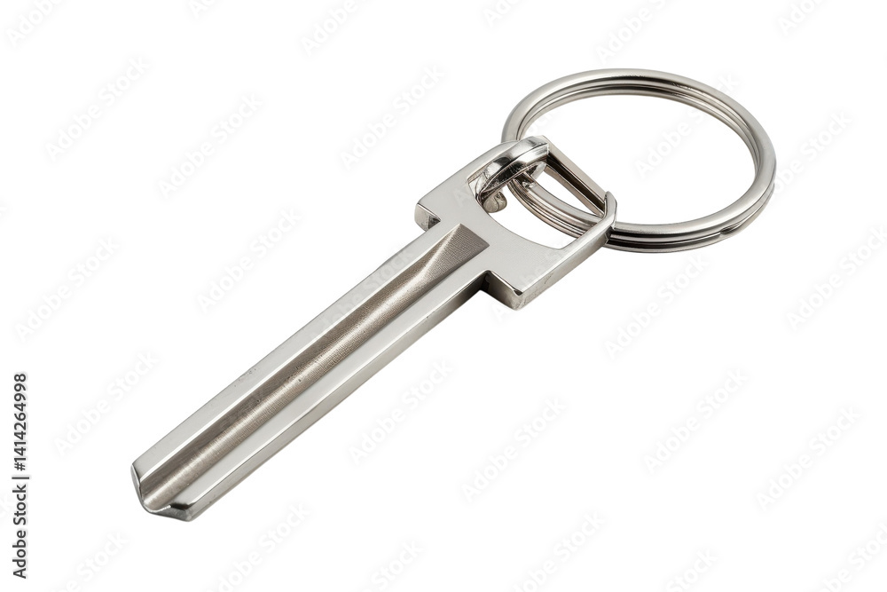 A close-up view of a shiny metal key resting on a smooth surface in bright lighting isolated on transparent background A close-up view of a shiny metal key resting on a smooth surface in bright lighting isolated on transparent background