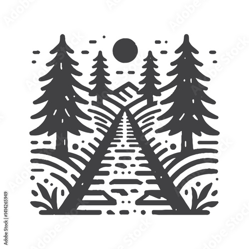 Simple Hiking Trail Vector Design – Vintage Logo & Retro Illustration
