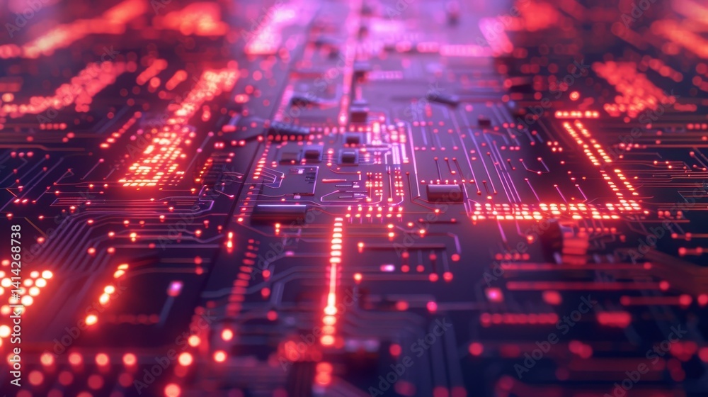 Illuminated Circuit Board with Red Glowing LEDs Illuminated Circuit Board with Red Glowing LEDs