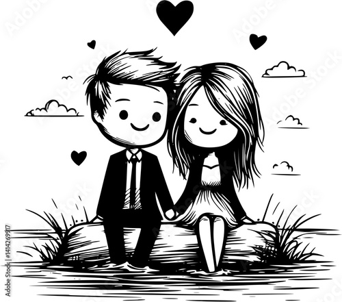 romantic couple sitting on a bench by the sea enjoying the peaceful breeze and ocean view together in love