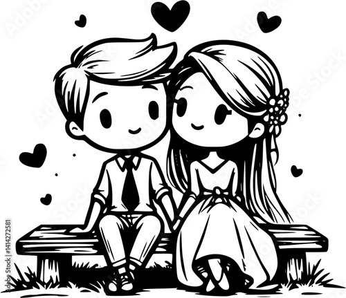 romantic couple sitting together on a park bench, sharing a peaceful and loving moment outdoors