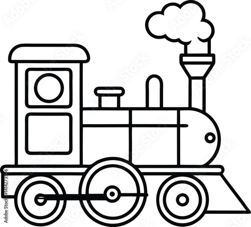 Steam Train Toy Vector | Vintage Locomotive, Childhood & Classic Toy Line Art