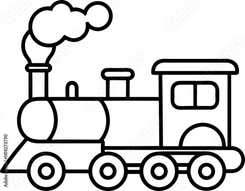 Steam Train Toy Vector | Vintage Locomotive, Childhood & Classic Toy Line Art