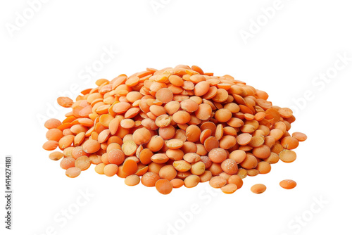 A vibrant pile of lentils resting on a clean white surface in bright natural light isolated on transparent background