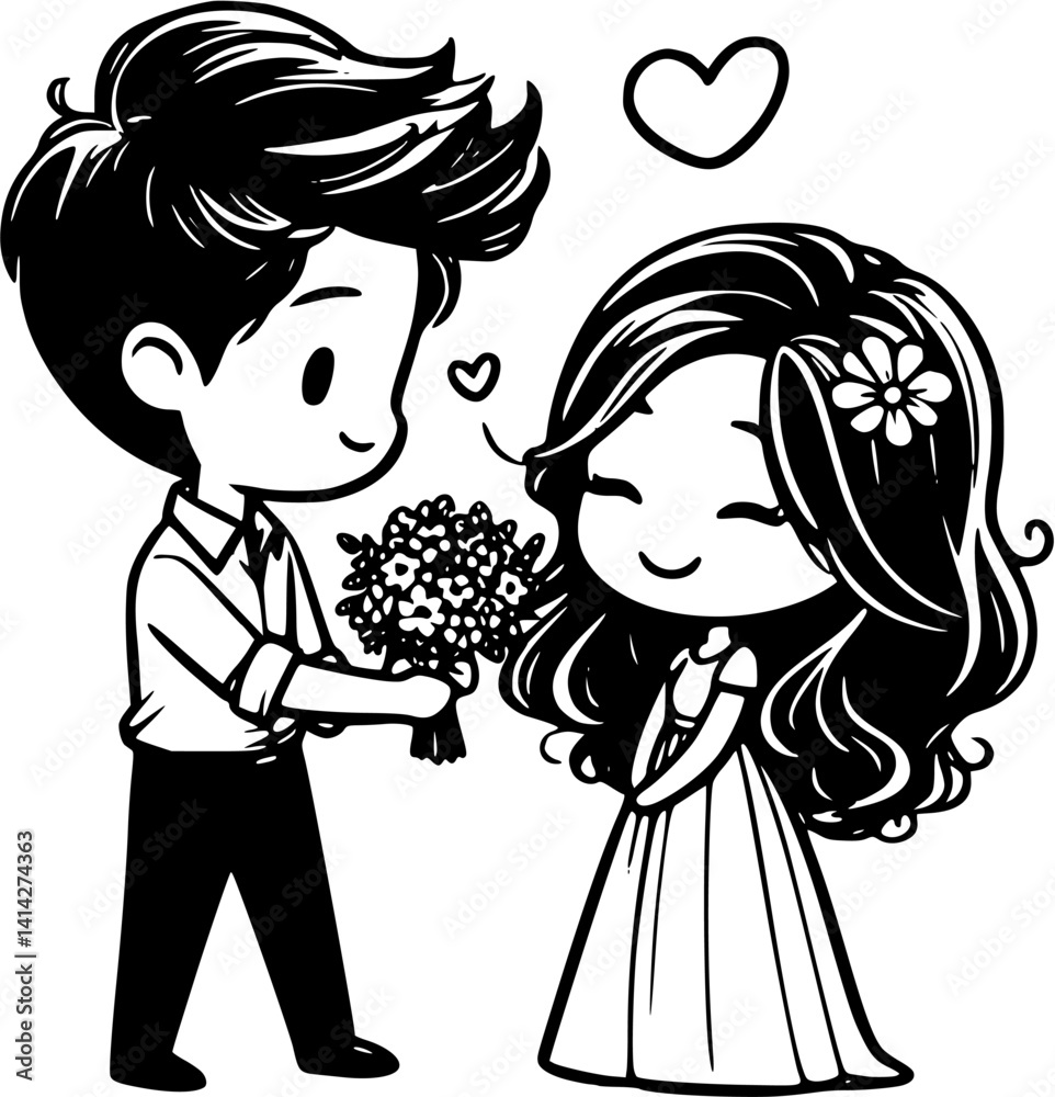 Romantic Story Honeymoon Illustration Couple Portrait Vector Vector Graphics