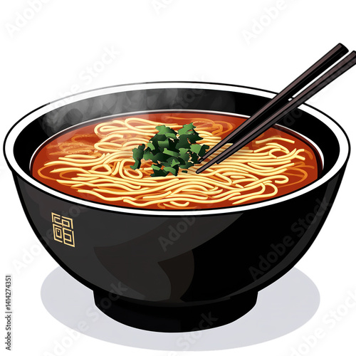 Delicious asian noodle soup bowl with chopsticks vector illustration food photography art design on transparent background