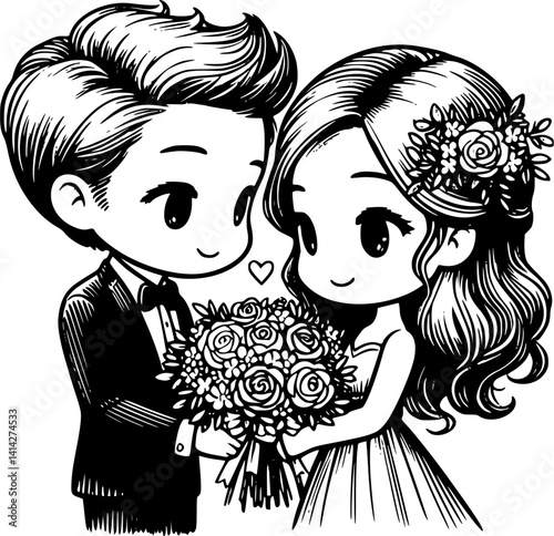 young man giving bouquet of flowers to his girlfriend in a romantic loving moment