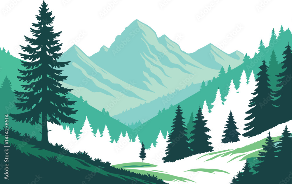 Fototapeta premium Mountain landscape illustration vector design isolated on white background.