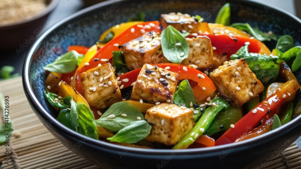 Delicious Sesame Tofu Stir-Fry with Colorful Bell Peppers Delicious Sesame Tofu Stir-Fry with Colorful Bell Peppers