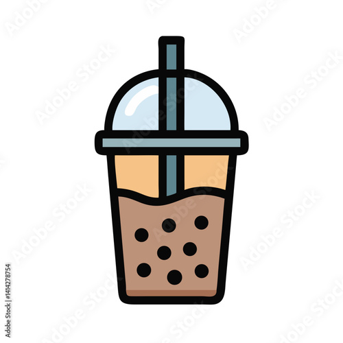 Bubble Tea with Flat Lid and Straw Icon Design