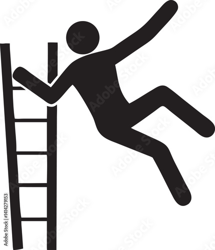 Falling from Ladder Safety Warning Icon, vector 