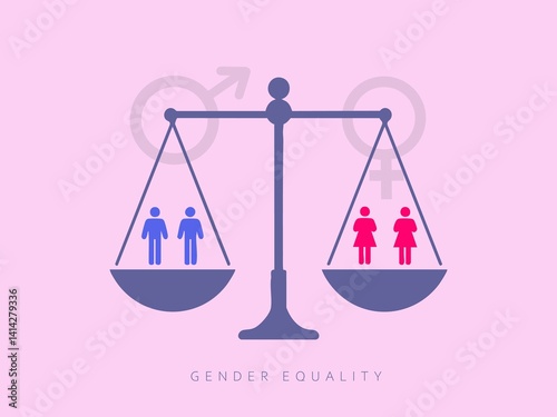 Bild auf Leinwand Gender equality, Weight scale with genders and signs showing equal weight