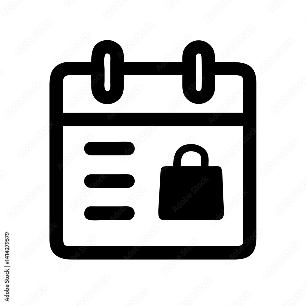 Calendar with Shopping List Document Icon Design Calendar with Shopping List Document Icon Design