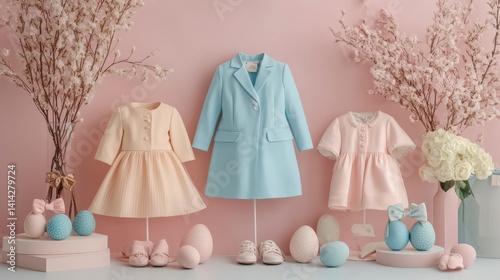 Children’s Fashion Display with Dresses and Easter Decorations