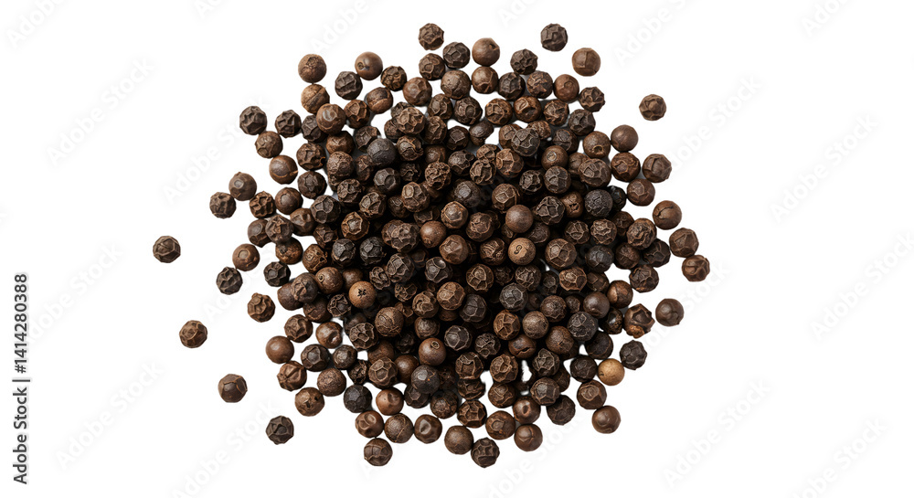 Pile of Black Peppercorns on Transparent Background for Culinary Use
