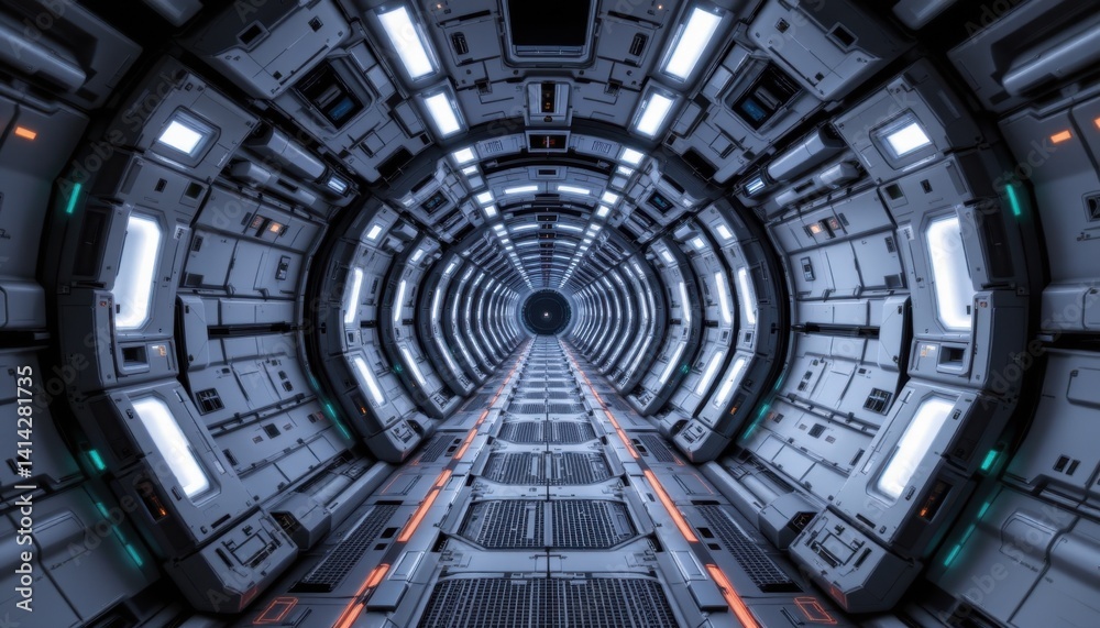 Obraz premium Exploring the futuristic space tunnel virtual reality digital art sci-fi environment immersive perspective