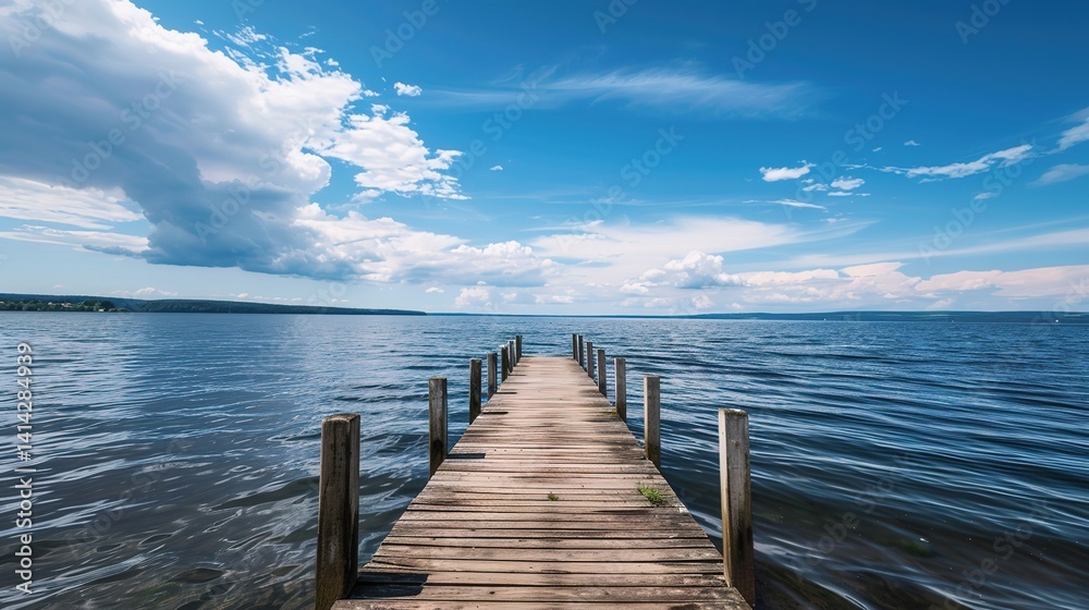 Blue Serenity with Dock Extension, Embracing the Peaceful Calm of Open Waters and Coastal Horizons Blue Serenity with Dock Extension, Embracing the Peaceful Calm of Open Waters and Coastal Horizons